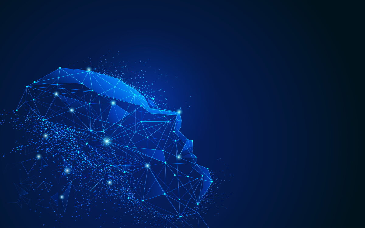 Concept de la technologie d'intelligence artificielle ayant un visage polygonal avec des éléments futuristes. Crédit : Jackie Niam-AdobeStock