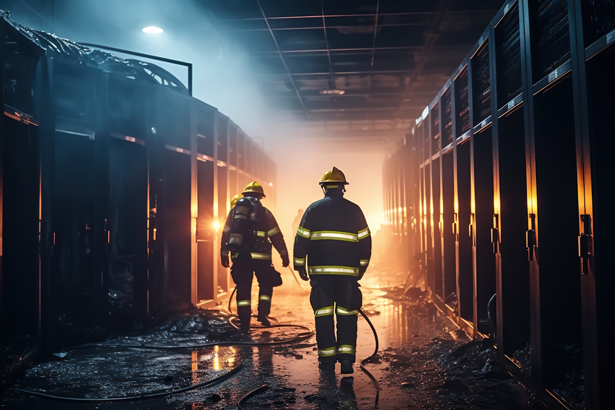 Data center et risque incendie. Crédit : Gasspoll/AdobeStock. Photo générée à l'aide de l'IA.